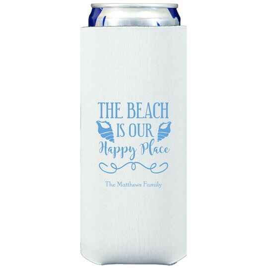 The Beach Is Our Happy Place Collapsible Slim Koozies